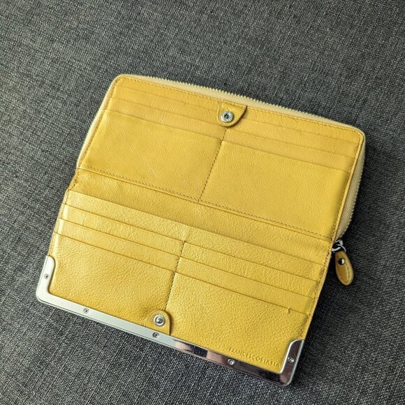 Francesco Biasia Yellow Snakeskin and Leather Wallet with Silver Toned Hardware - Picture 3 of 12